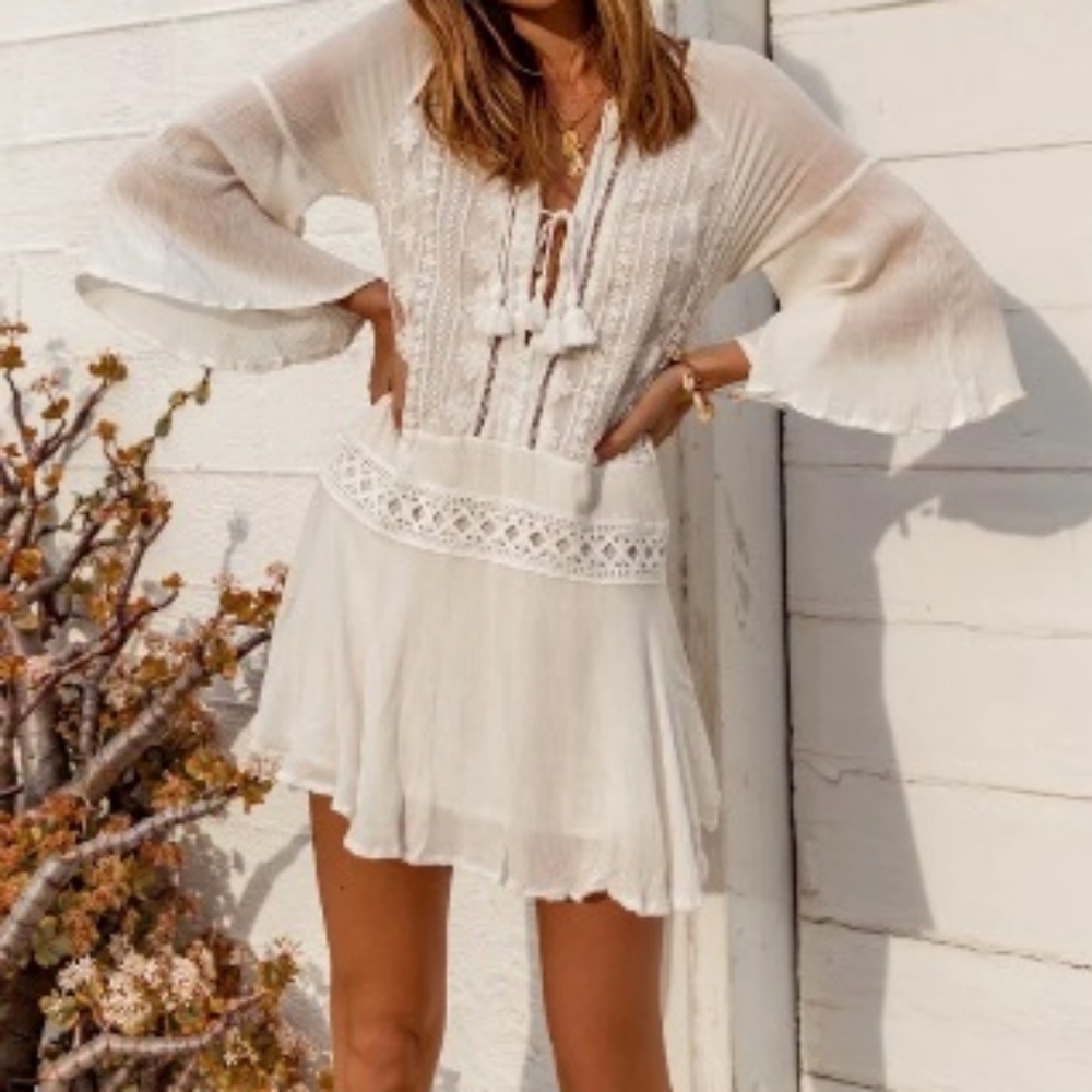 Summer Women White Blouse oSwimsuit Cover Up, Beach wear Dress, size large